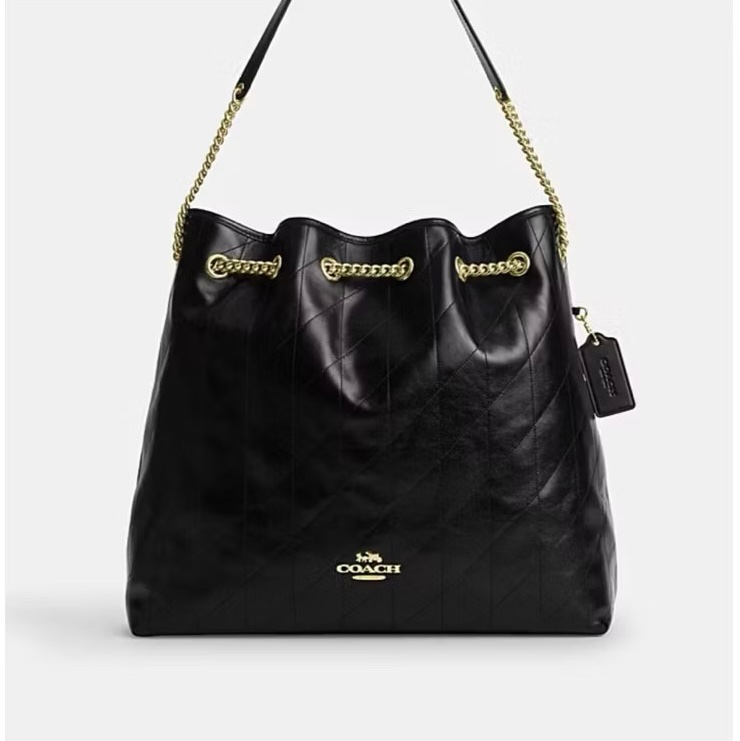 COACH EVELYN 黑色 絎縫細節大號單肩手袋 單肩包 肩背包-(CCZ81)-5
