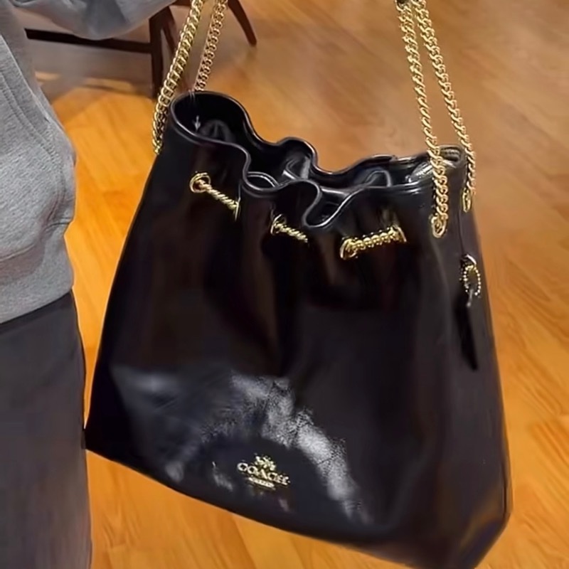 COACH EVELYN 黑色 絎縫細節大號單肩手袋 單肩包 肩背包-(CCZ81)-7