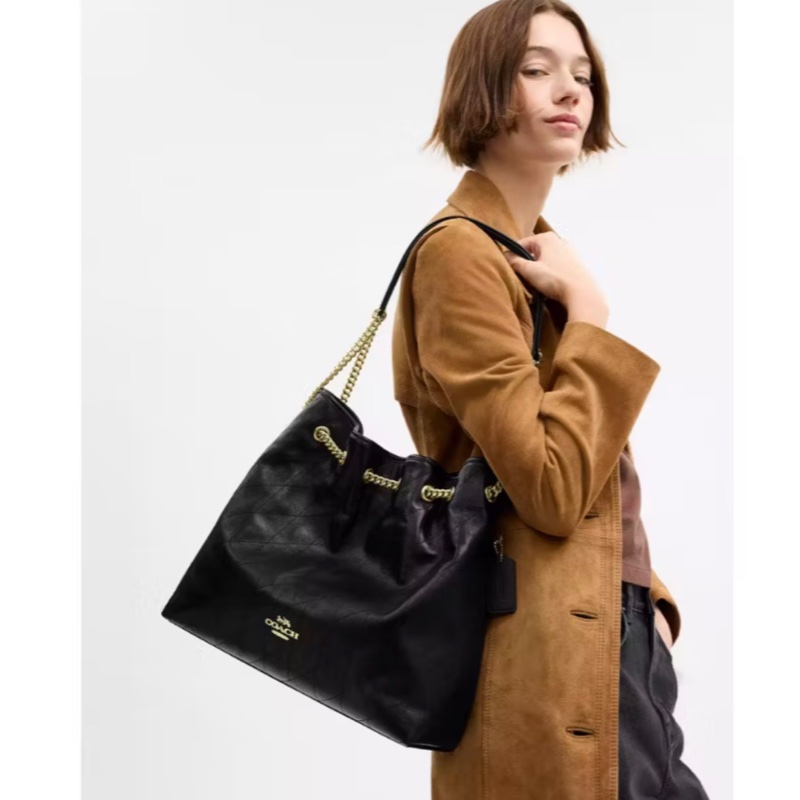 COACH EVELYN 黑色 絎縫細節大號單肩手袋 單肩包 肩背包-(CCZ81)-8