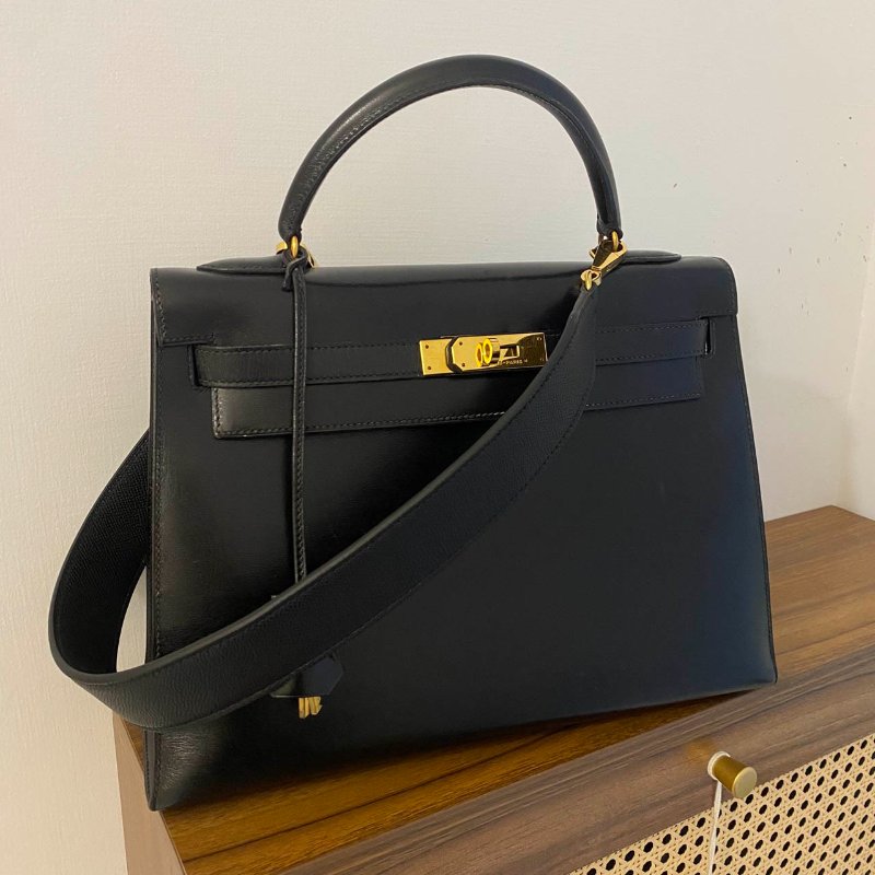 愛馬仕Hermes ◯T刻 黑金kelly32 Box皮-1