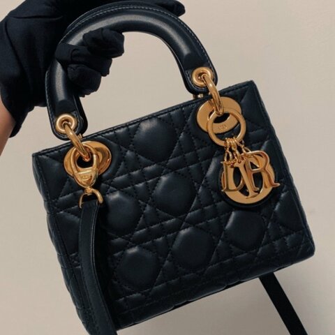 Dior 黑金lady dior三格黛妃包mini