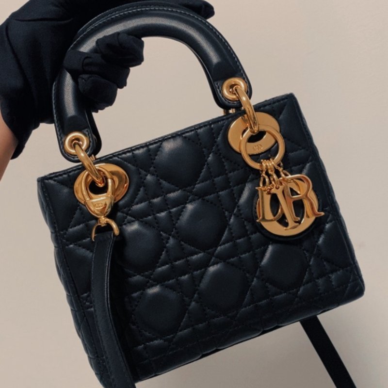 Dior 黑金lady dior三格黛妃包mini-0