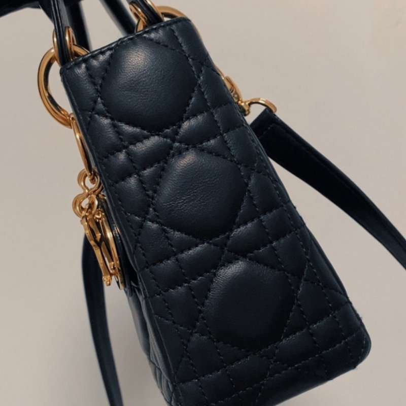 Dior 黑金lady dior三格黛妃包mini-3