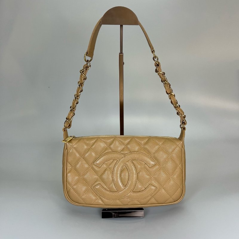 CHANEL 單肩HOBO 荔枝奶茶 A20993/ 8開-0