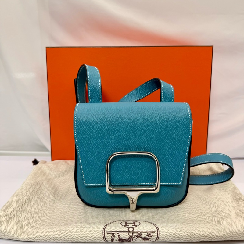愛馬仕 HERMES  Della Cavalleria 18 Mini 馬銜扣斜背包 Epsom 牛皮 藍色（B刻）-2