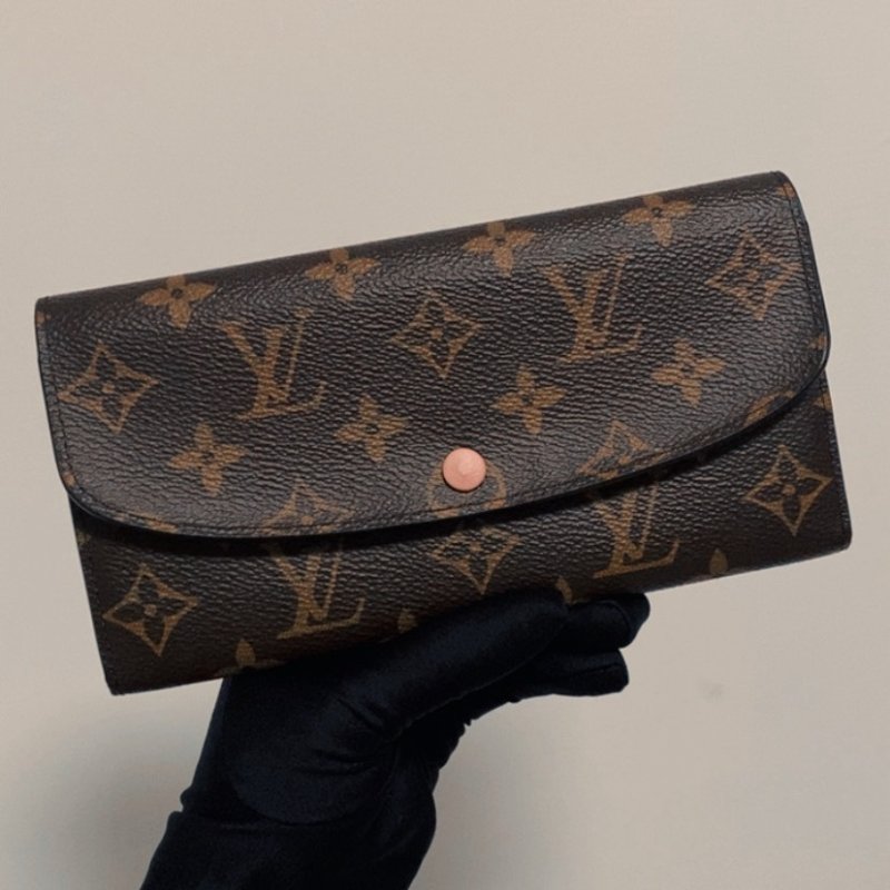 LV 原花EMILIE內拼粉長夾-9