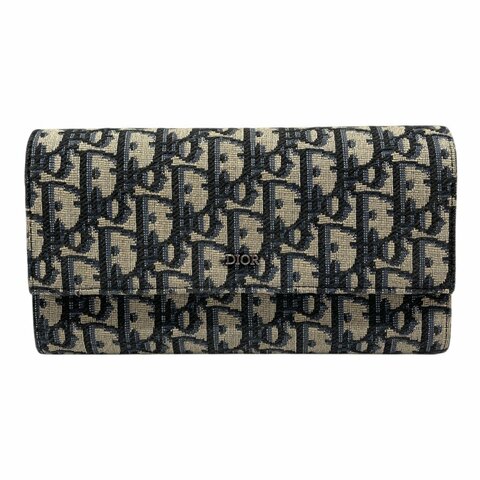 DIOR QBLIQUE 編織緹花 長夾 藍色