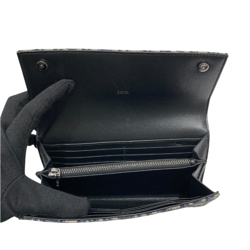 DIOR QBLIQUE 編織緹花 長夾 藍色-8