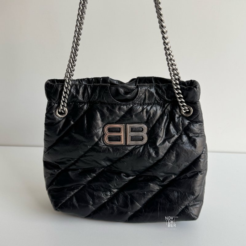 99新🆕 Balenciaga 巴黎世家 Crush BB Tote 垃圾袋 黑色銀釦-3