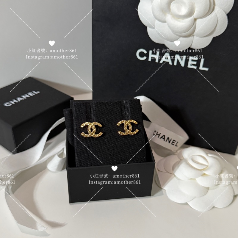 香奈兒 coco crush 平替版金色格菱紋垂墜雙C耳環-0