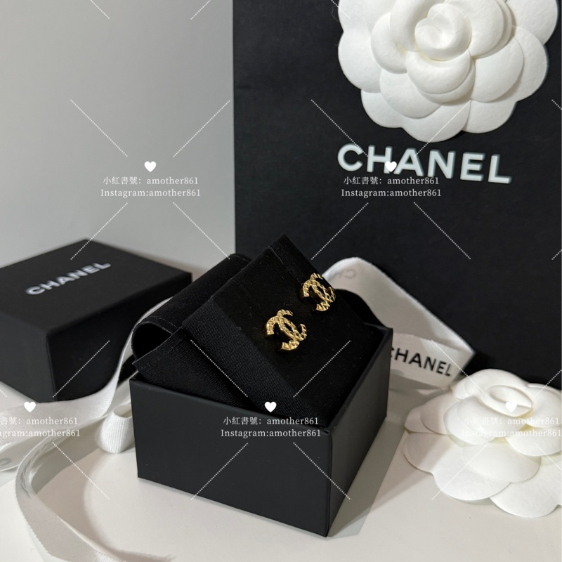 香奈兒 coco crush 平替版金色格菱紋垂墜雙C耳環-2