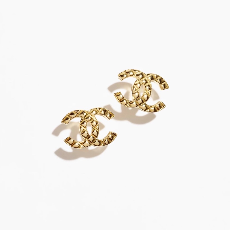 香奈兒 coco crush 平替版金色格菱紋垂墜雙C耳環-4