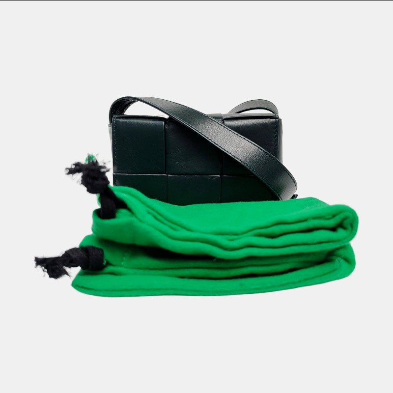 BOTTEGA VENETA Cassette 迷你深綠色牛皮編織單肩包斜挎包銀色五金-5