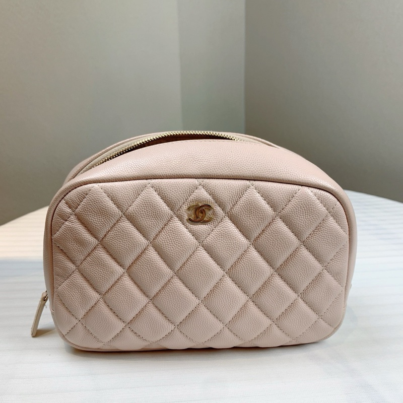 香奈兒/Chanel 粉紅色 顆粒壓花亮面小牛皮與金色金屬 19*7*13-0