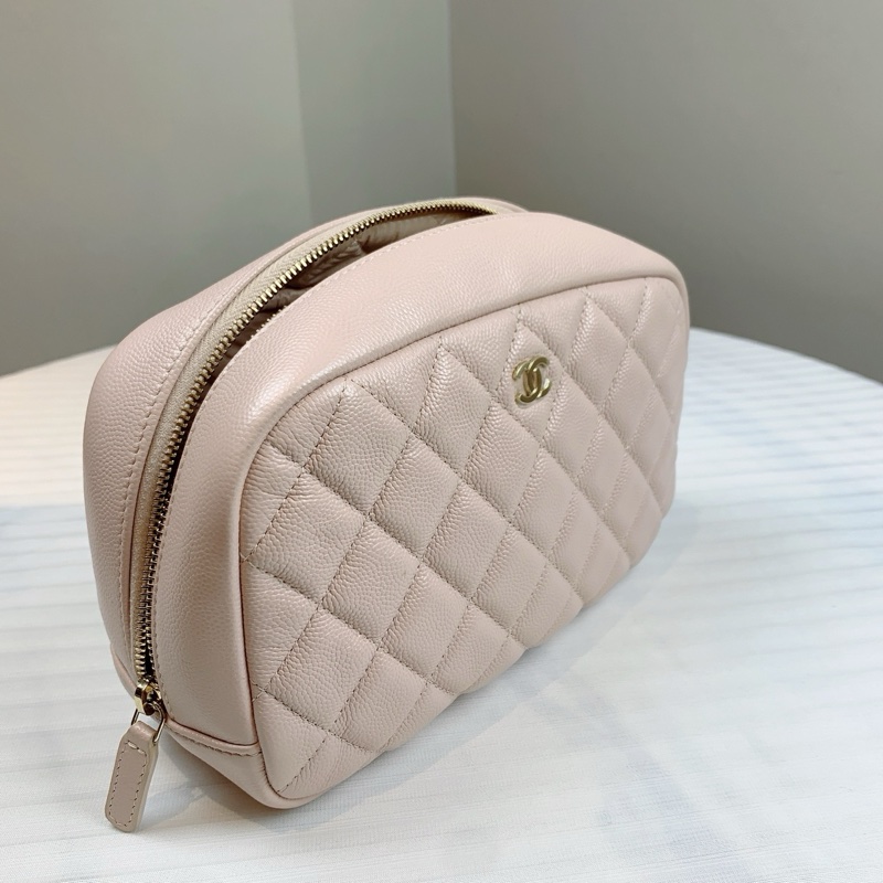 香奈兒/Chanel 粉紅色 顆粒壓花亮面小牛皮與金色金屬 19*7*13-1