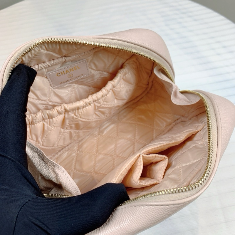 香奈兒/Chanel 粉紅色 顆粒壓花亮面小牛皮與金色金屬 19*7*13-2