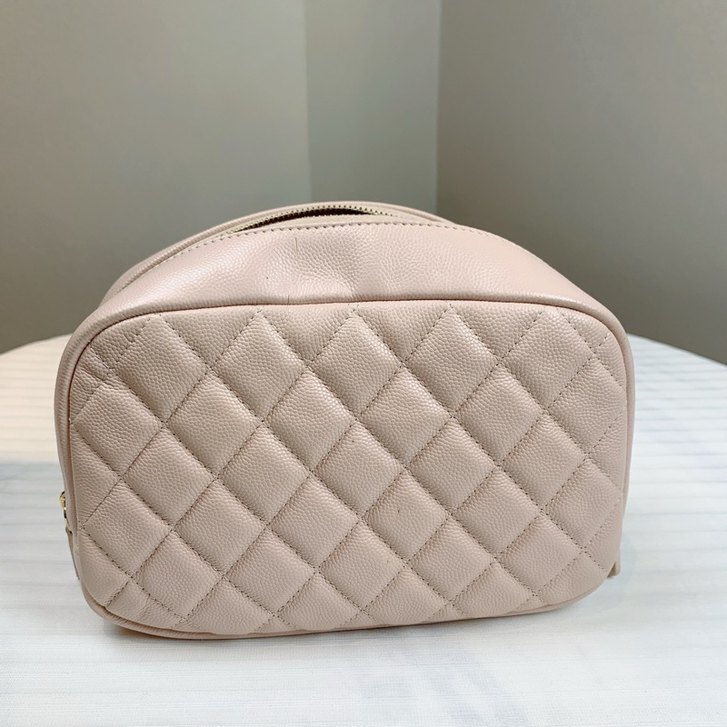 香奈兒/Chanel 粉紅色 顆粒壓花亮面小牛皮與金色金屬 19*7*13-4