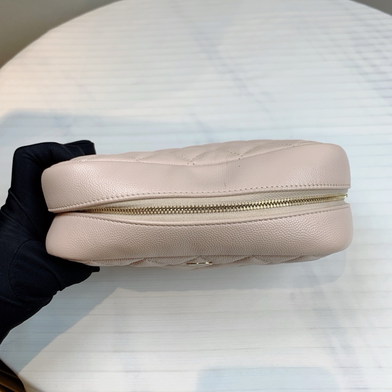 香奈兒/Chanel 粉紅色 顆粒壓花亮面小牛皮與金色金屬 19*7*13-7