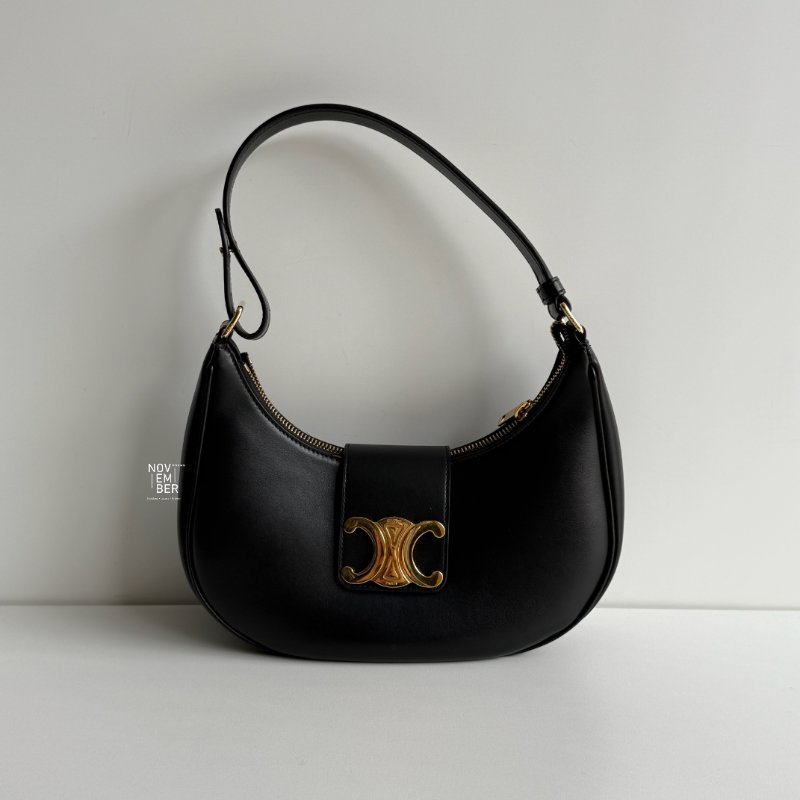 99新🆕 Celine 瑟琳 AVA Triomphe 翻蓋凱旋門腋下包 黑金-0