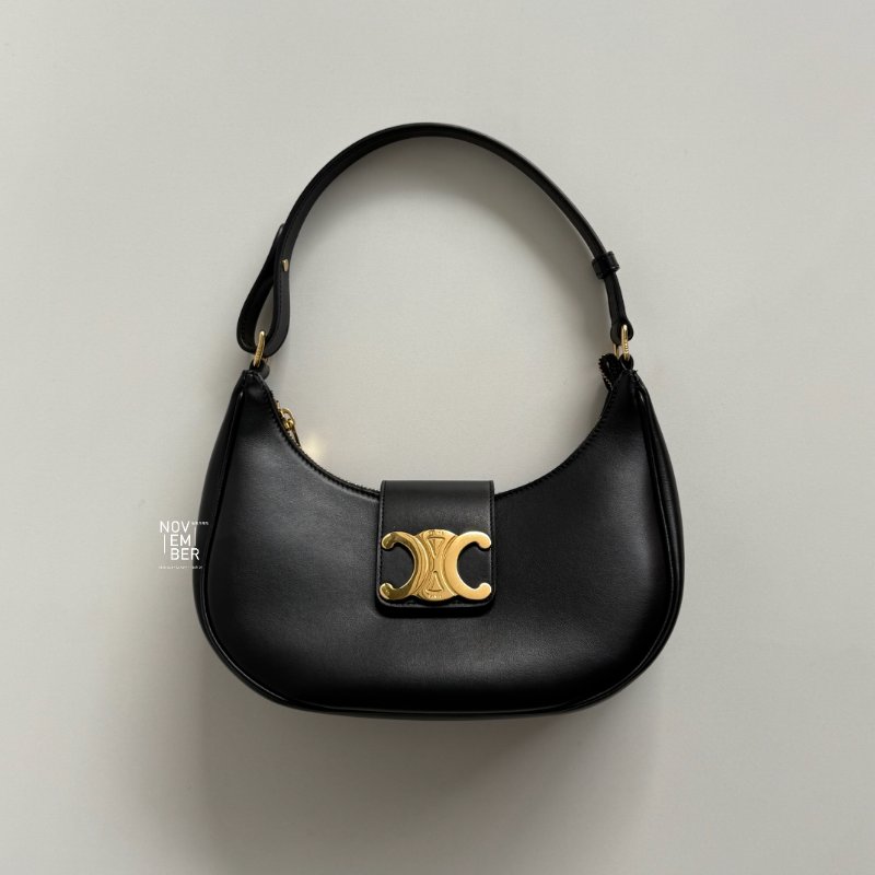 99新🆕 Celine 瑟琳 AVA Triomphe 翻蓋凱旋門腋下包 黑金-5