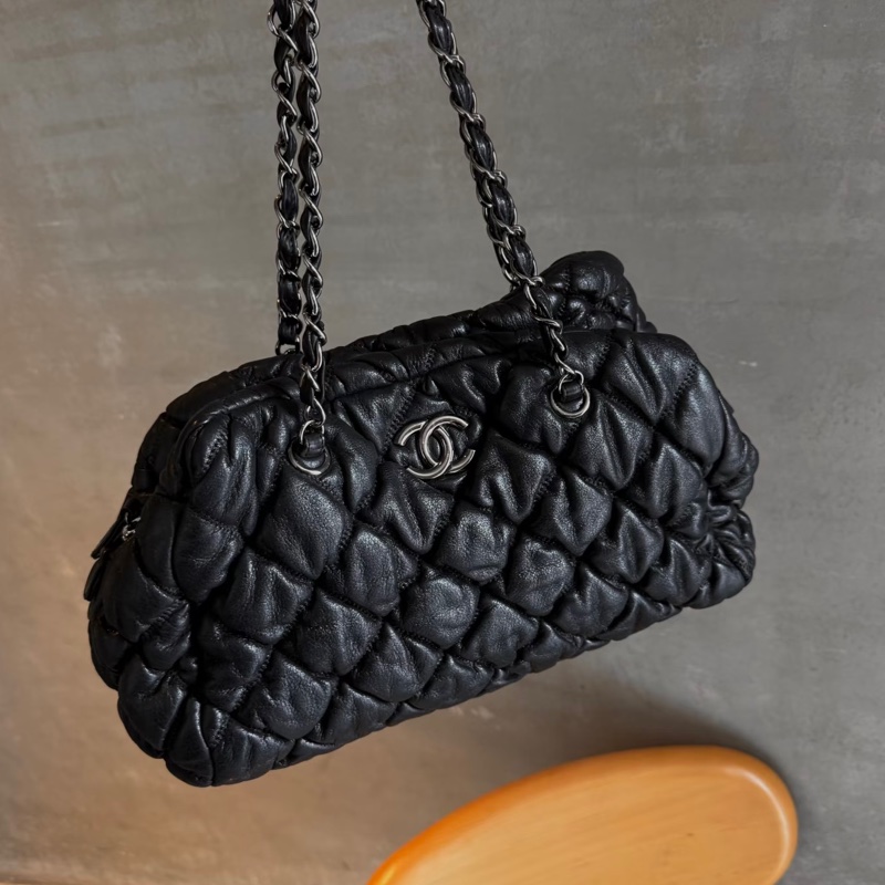 99新wsw)全網最低價 朵泡芙托特包手提單肩包 Chanel 香奈兒黑銀菱格紋雲-1