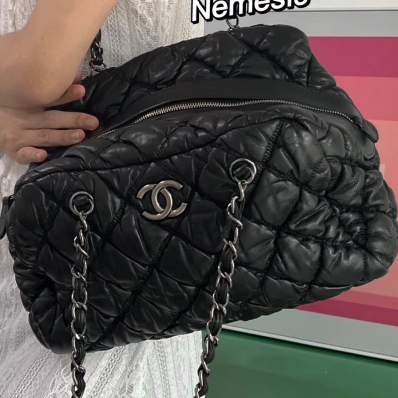 99新wsw)全網最低價 朵泡芙托特包手提單肩包 Chanel 香奈兒黑銀菱格紋雲-3