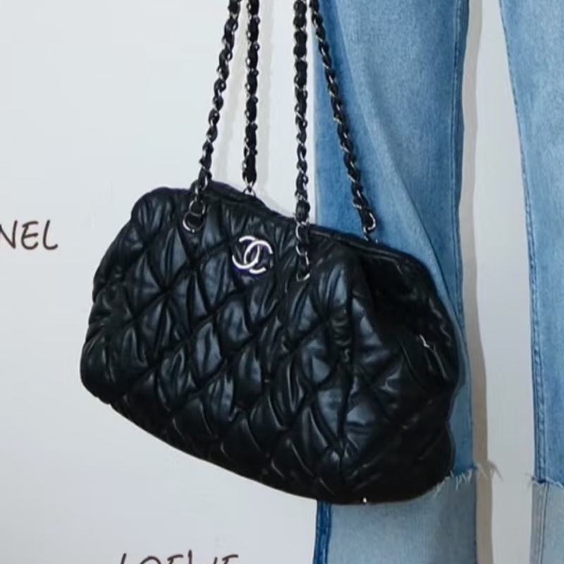 99新wsw)全網最低價 朵泡芙托特包手提單肩包 Chanel 香奈兒黑銀菱格紋雲-6