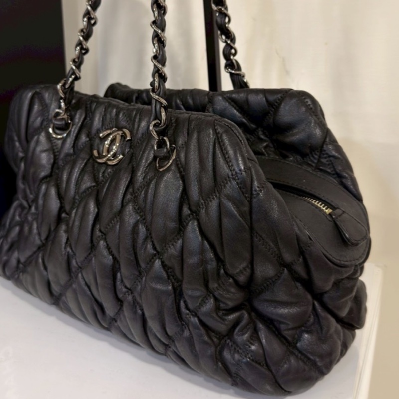 99新wsw)全網最低價 朵泡芙托特包手提單肩包 Chanel 香奈兒黑銀菱格紋雲-8