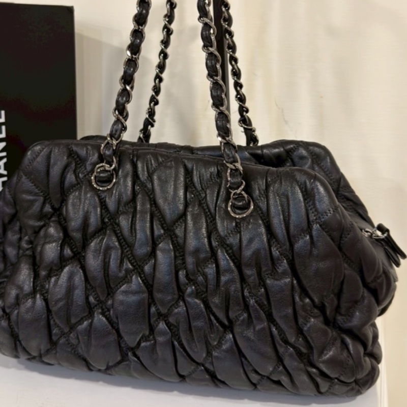 99新wsw)全網最低價 朵泡芙托特包手提單肩包 Chanel 香奈兒黑銀菱格紋雲-9