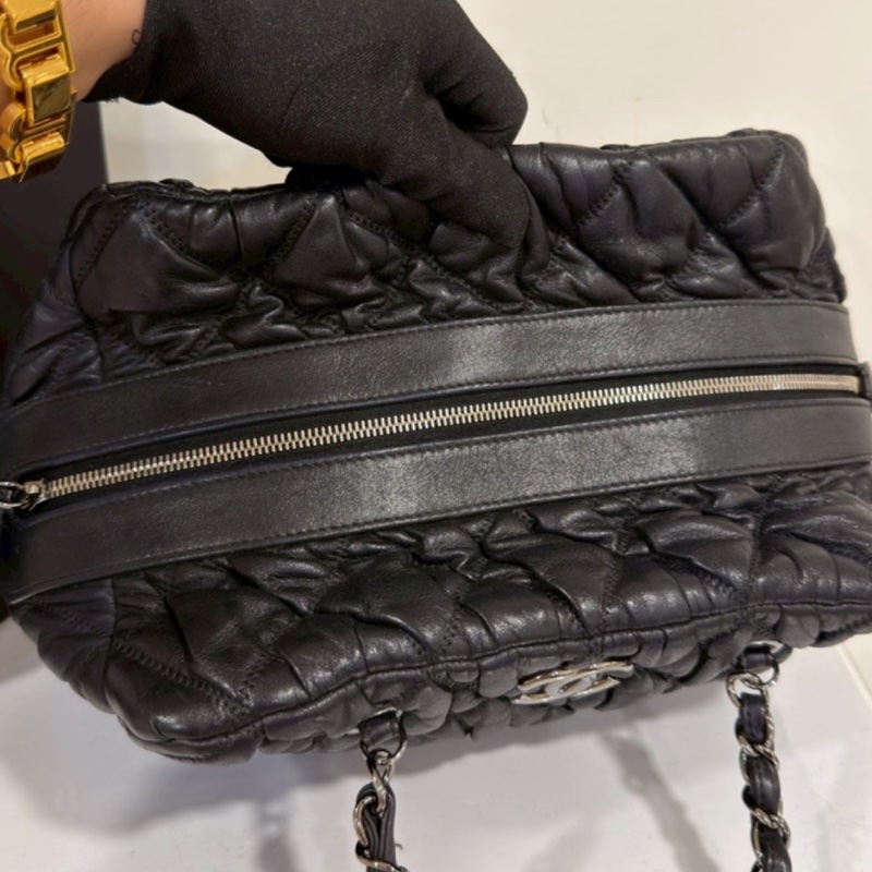 99新wsw)全網最低價 朵泡芙托特包手提單肩包 Chanel 香奈兒黑銀菱格紋雲-19