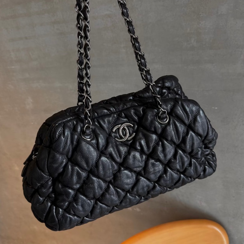 99新wsw)全網最低價 朵泡芙托特包手提單肩包 Chanel 香奈兒黑銀菱格紋雲-21