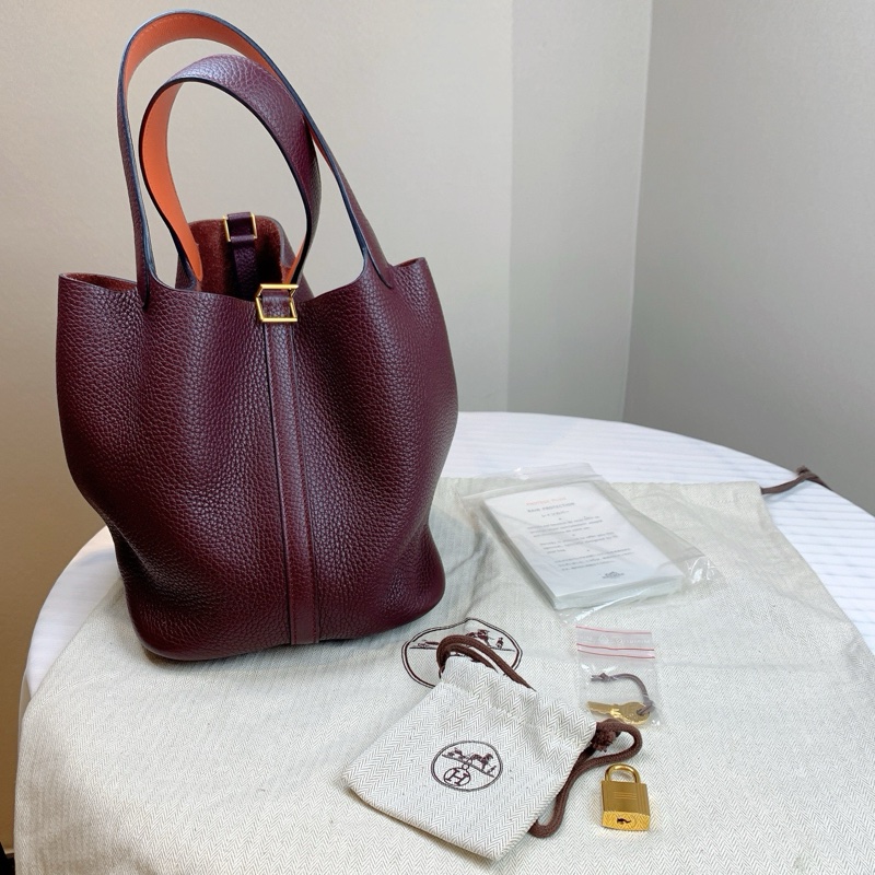 爱马仕/Hermes 枣红色牛皮 金色五金 18×18×13 款式经典-0