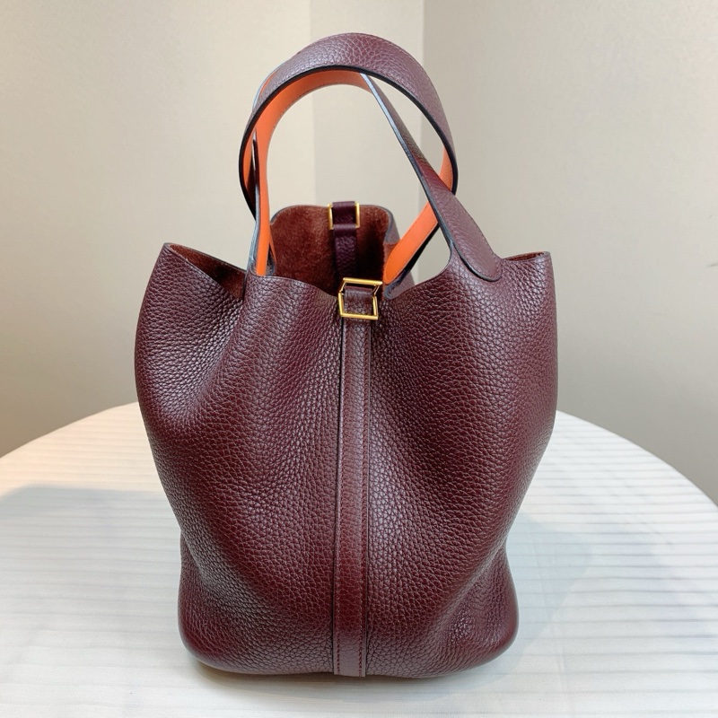 爱马仕/Hermes 枣红色牛皮 金色五金 18×18×13 款式经典-1