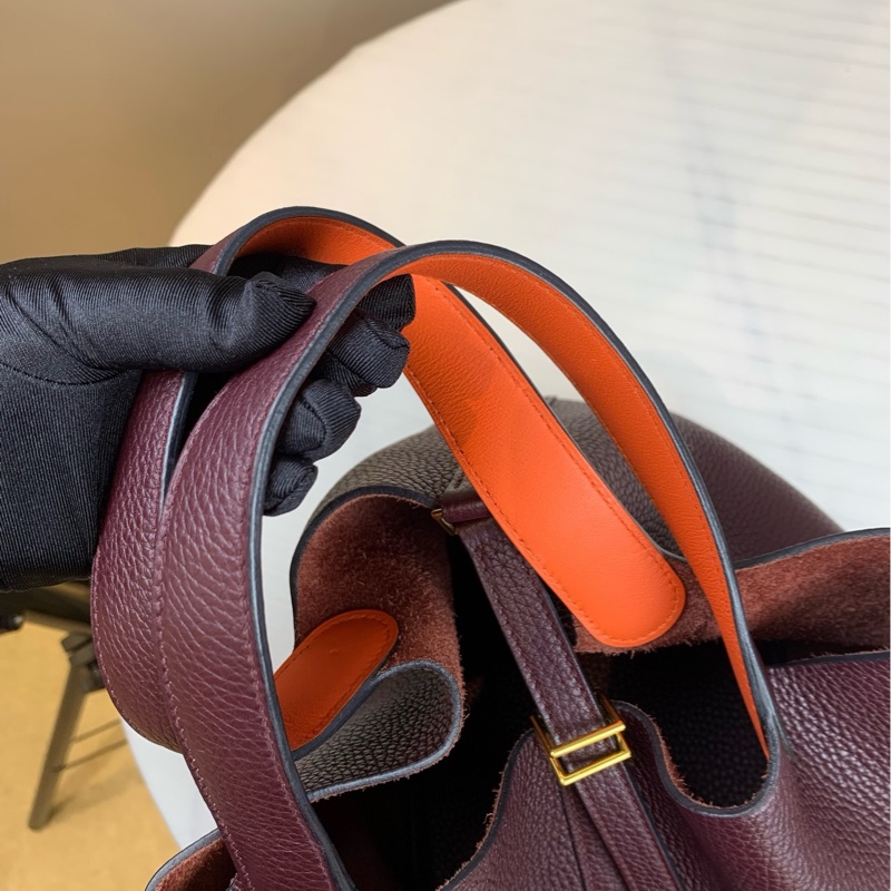 爱马仕/Hermes 枣红色牛皮 金色五金 18×18×13 款式经典-4