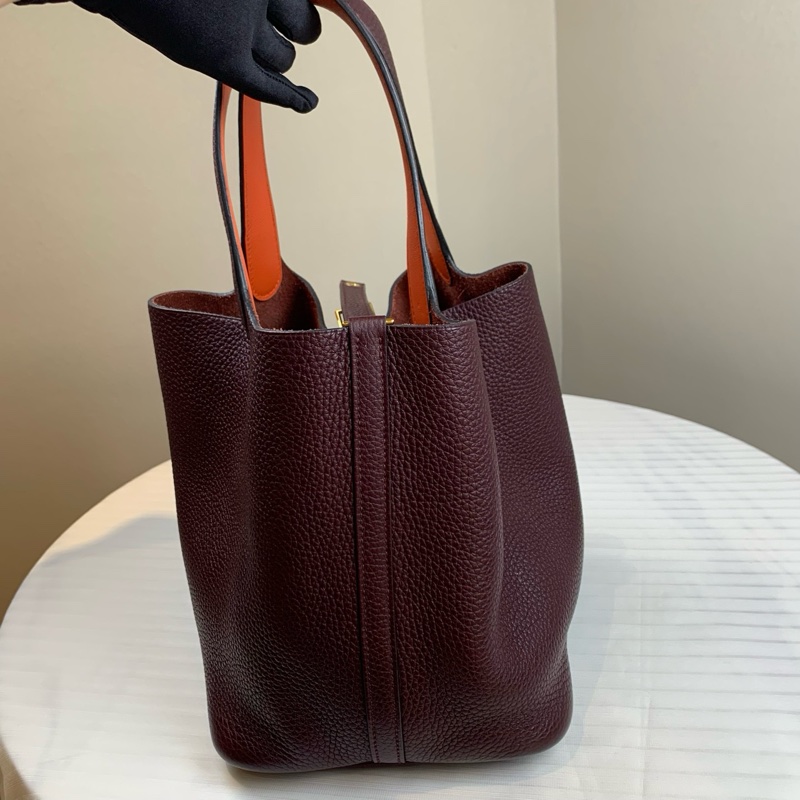 爱马仕/Hermes 枣红色牛皮 金色五金 18×18×13 款式经典-6