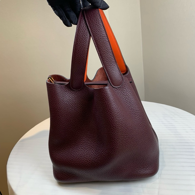 爱马仕/Hermes 枣红色牛皮 金色五金 18×18×13 款式经典-7