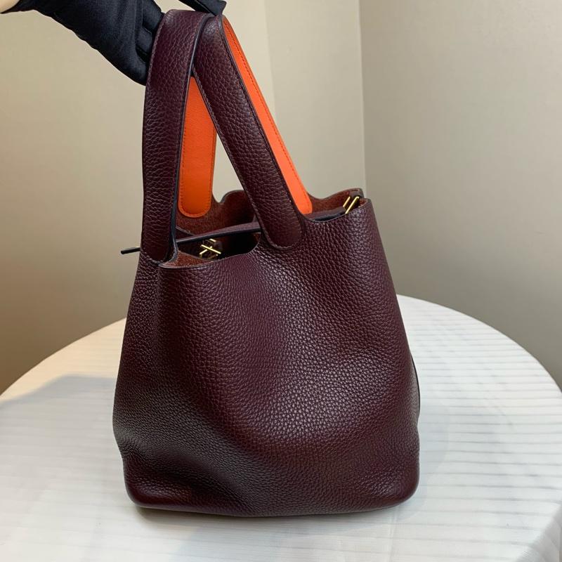 爱马仕/Hermes 枣红色牛皮 金色五金 18×18×13 款式经典-8