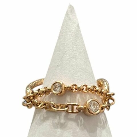 HERMES 愛馬仕 鍊條設計鑽石戒指 K18PG #53