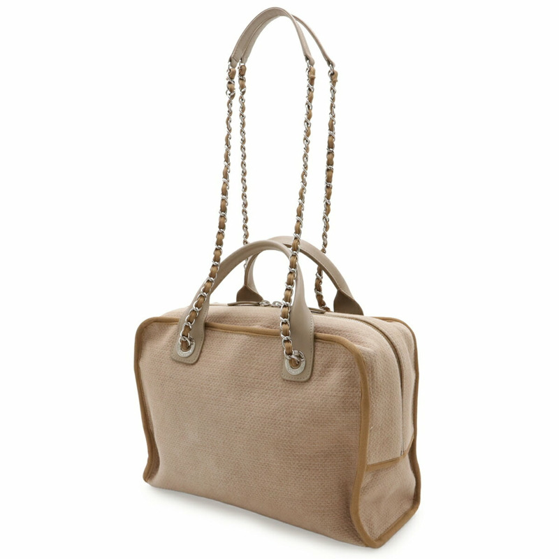 香奈兒 Deauville 保齡球包，手提包，鏈條肩帶帆布包，棕褐色，A92749-2