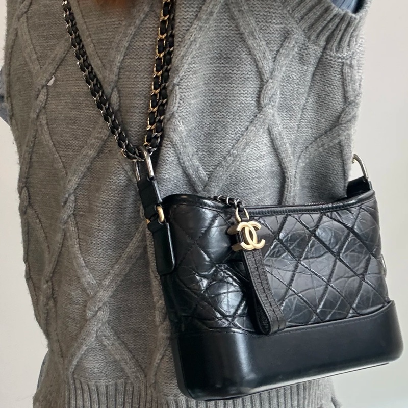 99新wsw）全網最低價 朵泡芙托特包手提單肩包 Chanel 香奈兒黑銀菱格紋雲-7