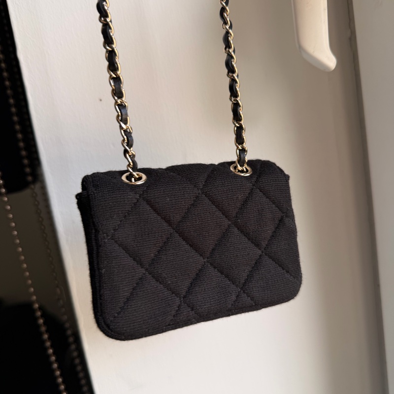 香奈兒迷你包/Authentic Chanel Black Micro Jersey Classic Flap Belt Bag from 2020-3