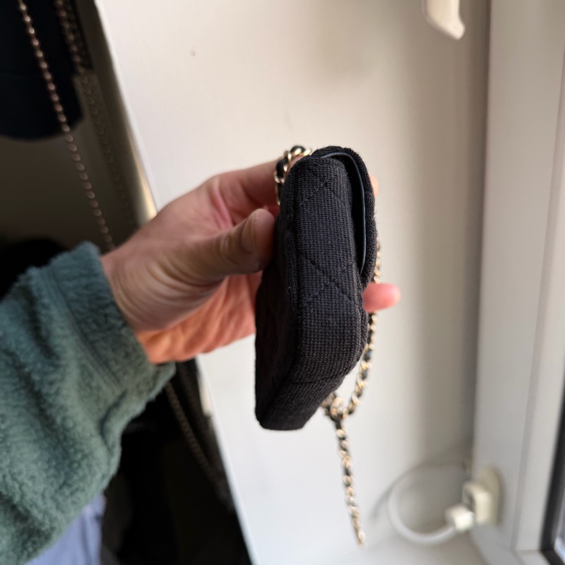 香奈兒迷你包/Authentic Chanel Black Micro Jersey Classic Flap Belt Bag from 2020-7