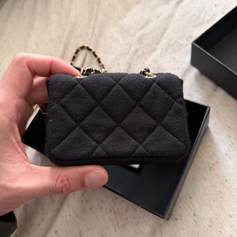 香奈兒迷你包/Authentic Chanel Black Micro Jersey Classic Flap Belt Bag from 2020-16