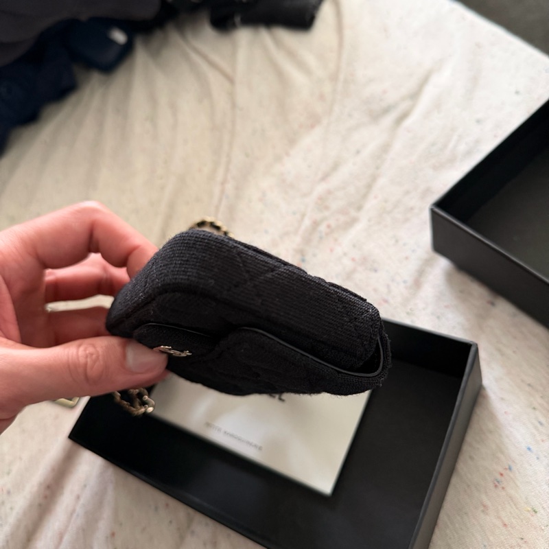 香奈兒迷你包/Authentic Chanel Black Micro Jersey Classic Flap Belt Bag from 2020-21