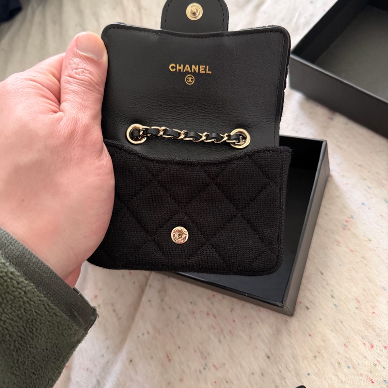 香奈兒迷你包/Authentic Chanel Black Micro Jersey Classic Flap Belt Bag from 2020-22