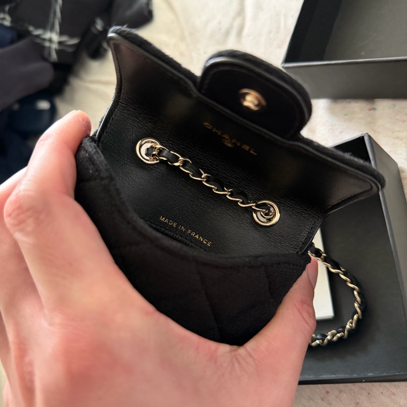 香奈兒迷你包/Authentic Chanel Black Micro Jersey Classic Flap Belt Bag from 2020-25