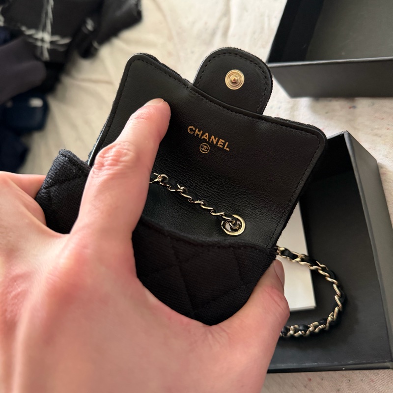 香奈兒迷你包/Authentic Chanel Black Micro Jersey Classic Flap Belt Bag from 2020-32