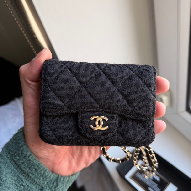 香奈兒迷你包/Authentic Chanel Black Micro Jersey Classic Flap Belt Bag from 2020-36