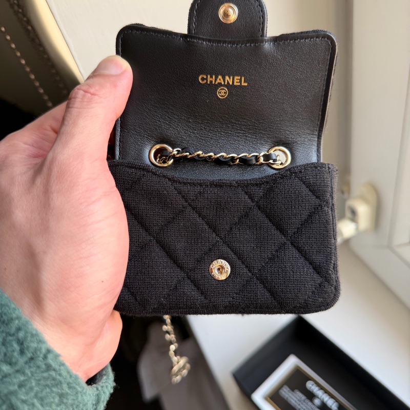 香奈兒迷你包/Authentic Chanel Black Micro Jersey Classic Flap Belt Bag from 2020-39