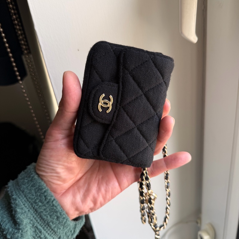 香奈兒迷你包/Authentic Chanel Black Micro Jersey Classic Flap Belt Bag from 2020-41
